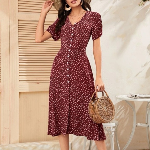 Boho floral print button through midi dress - Picture 6 of 10